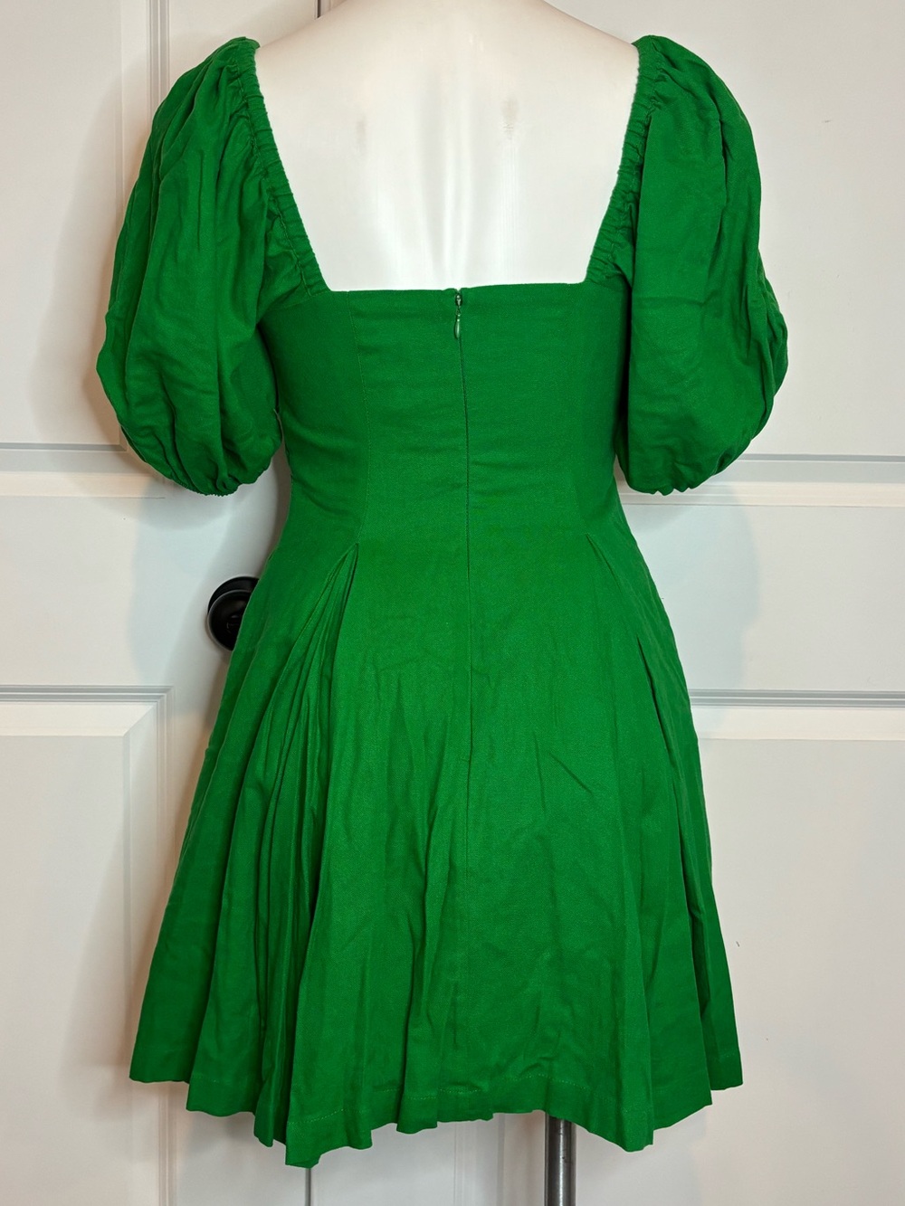 NWT House of Harlow 1960 Green Linen Blend Puff Sleeve Ring Detail Dress S - Picture 7 of 10